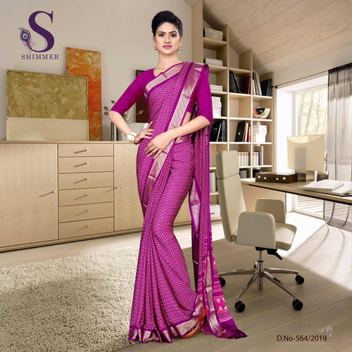 Voilet Purple Silk Crepe Jaquard Border Institute Uniform Sarees