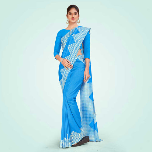 Sky Blue Women's Premium Mulberry Silk Plain Gaala Border SchoolUniform Saree