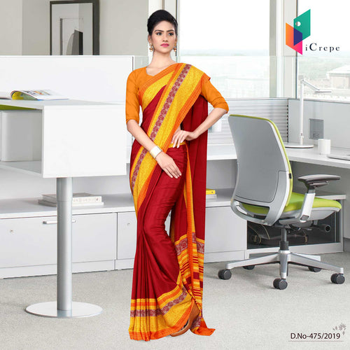 Maroon And Orange Italian Crepe Silk Corporate Uniform Saree