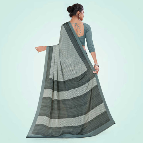 Grey Women's Premium Italian Silk Small Butty Office Uniform Saree