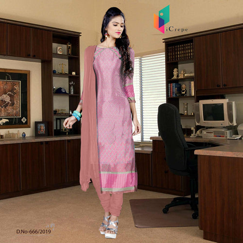 Pink And Pink Italian Crepe Silk College Uniform Salwar Kameez