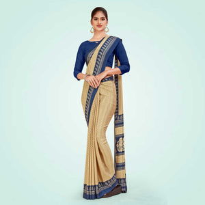 Beige and Navy Blue Women's Premium Italian Silk Small Butty Front Office Uniform Saree