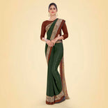 Turquoise and Botlle Green Women's Premium Italian Silk Plain Gaala Border School Teacher Uniform Saree