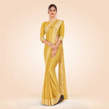 Beige Women's Premium Silk Chiffon Small Butty Housekeeping Uniform Saree