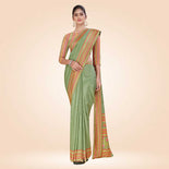 Brownish Grey Women's Premium Mulberry Silk Plain Gaala Border PTM Uniform Saree