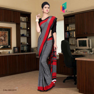 Grey And Black Italian Crepe Silk Office Uniform Saree