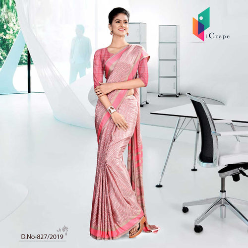 Pink Icrepe  Corporate Uniform Saree
