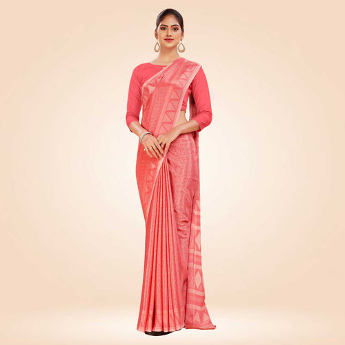 Yellow Women's Premium Silk Chiffon Ikat Print School Uniform Saree
