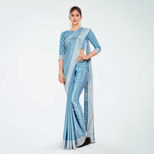Beige Women's Premium Silk Chiffon Small Butty Housekeeping Uniform Saree
