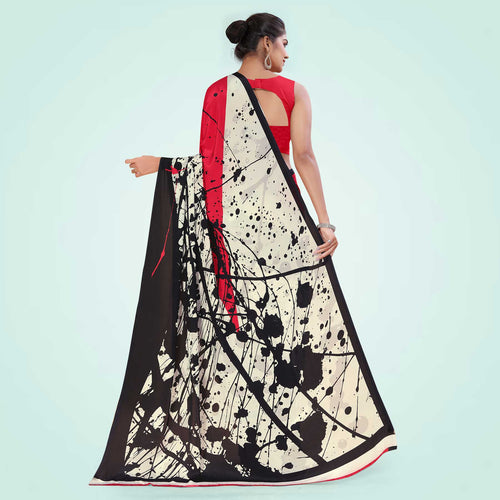 Brown and Black Women's Premium Italian Silk Digital Print Hotel Uniform Sarees With Blouse Piece