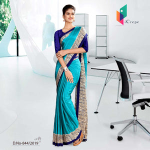 Light Blue And Blue  School Uniform Saree