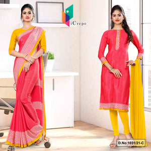 Pink Gold Women's Premium Italian Silk Eyecatchers Uniform Sarees Salwar Combo For Industrial Uniform