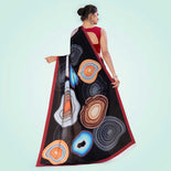 Turquoise and Navy Blue Women's Premium Italian Silk Digital Print Institution Uniform Sarees With Blouse Piece