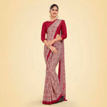 Maroon Women's Premium Italian Silk Ikat Print School Uniform Saree