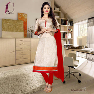 Beige With Maroon Border Women's Premium Tripura Cotton Fancy Uniform Salwar Kameez