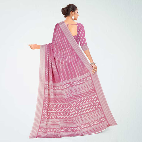 Green Women's Premium Silk Chiffon Small Butty School Teacher Uniform Saree