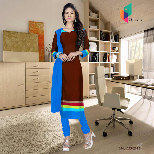 Coffee And Blue Women's Premium Italian Crepe Silk College Uniform Salwar Kameez