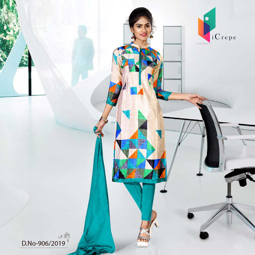 Off White And White Blue Women's Premium Crepe Silk Corporate Uniform Salwar Kameez