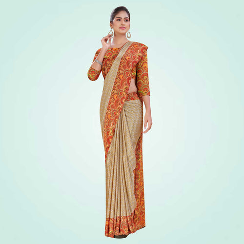 Cardemon and Multi Color Women's Premium Silk Chiffon Eyecatchers Nurses Uniform Saree